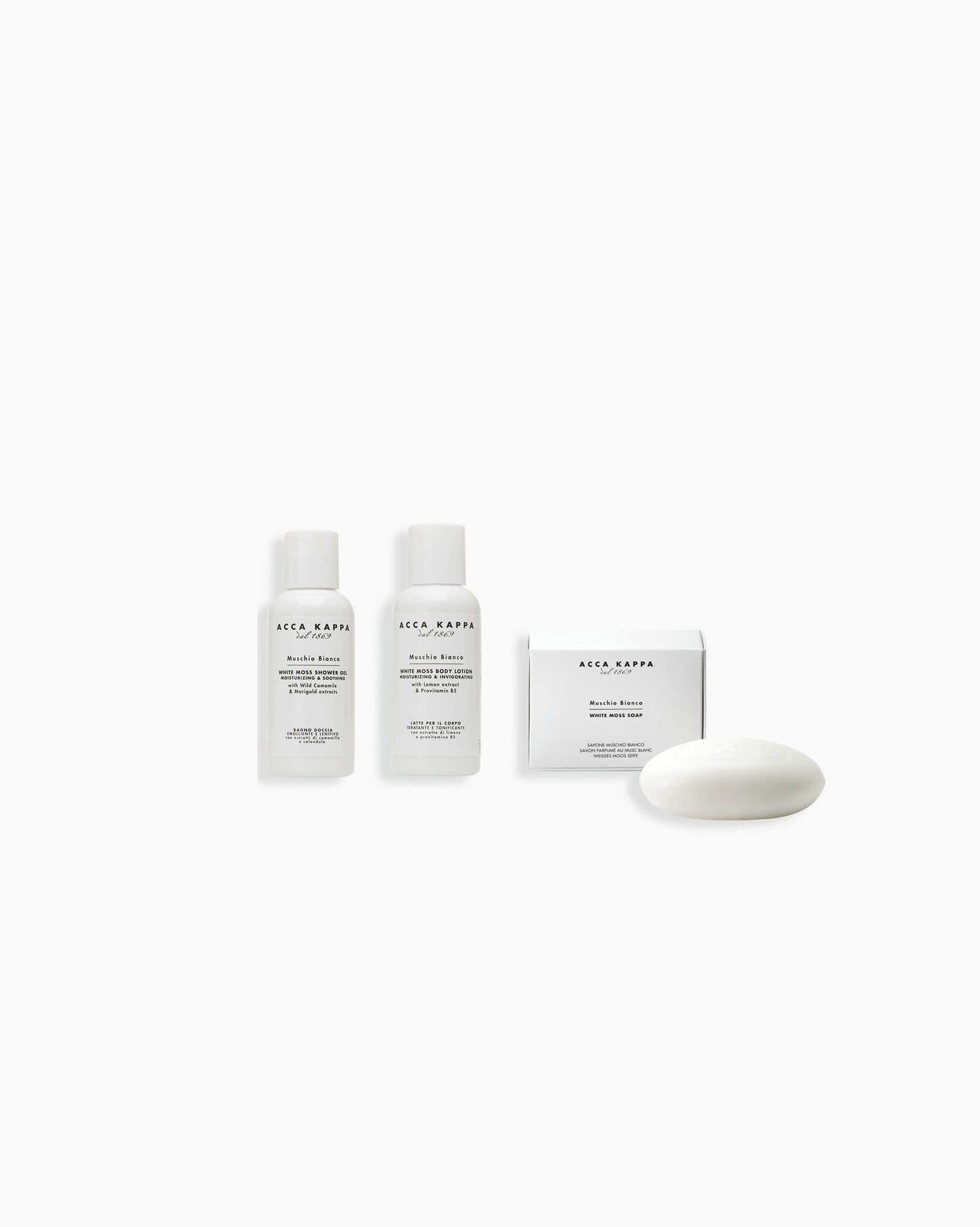 Ensemble cadeau White Moss - Gel douche 100 ml, lotion pour le corps 100 ml et savon