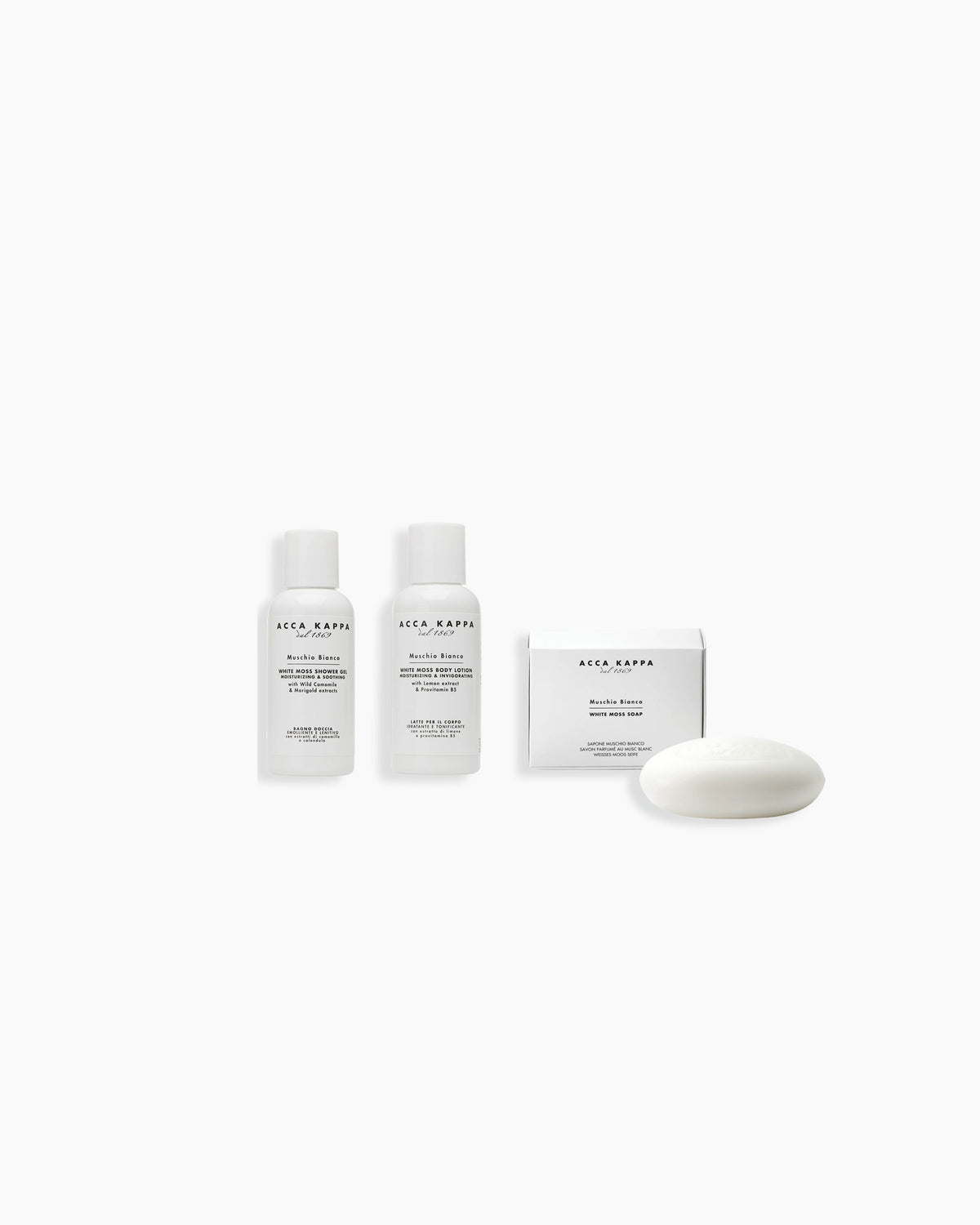 Ensemble cadeau White Moss - Gel douche 100 ml, lotion pour le corps 100 ml et savon