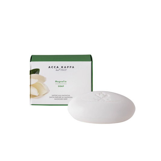 Acca Kappa magnolia soap and packaging on a white background
