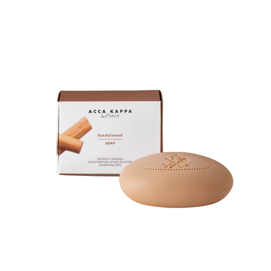 Acca Kappa sandalwood soap with packaging on a white background