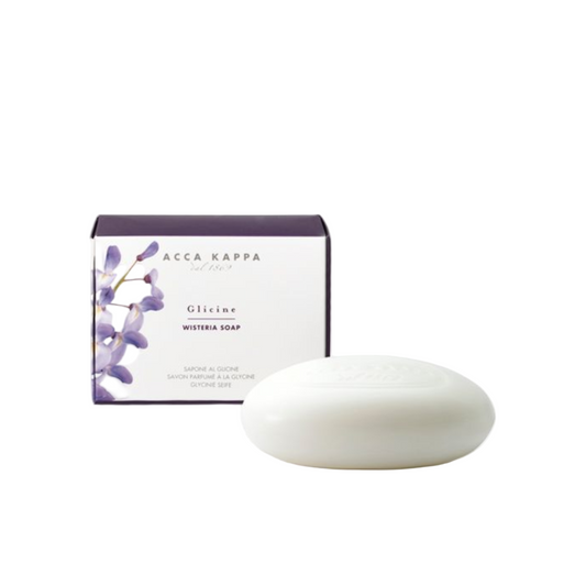 Wisteria bar of soap with Acca Kappa packaging on a white background