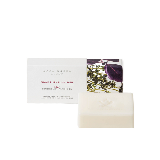 Bar of soap with a decorative label on a white background