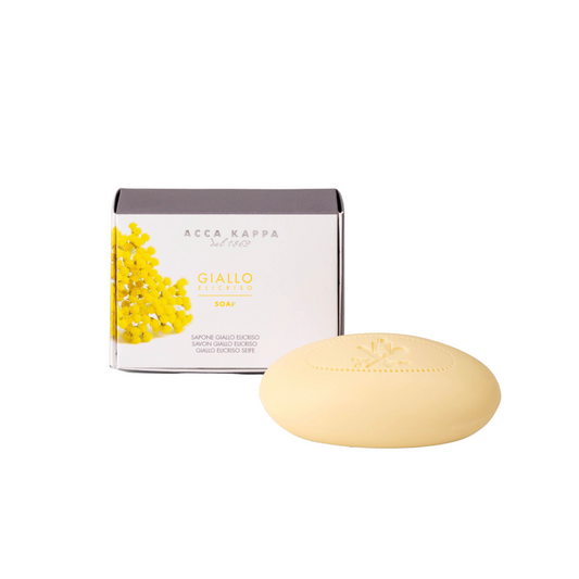 Giallo Elicriso Acca Kappa soap bar with packaging on a white background