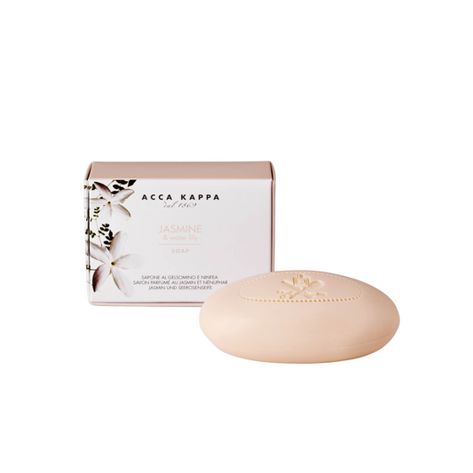 Acca Kappa jasmine & water lily soap bar with packaging on a white background